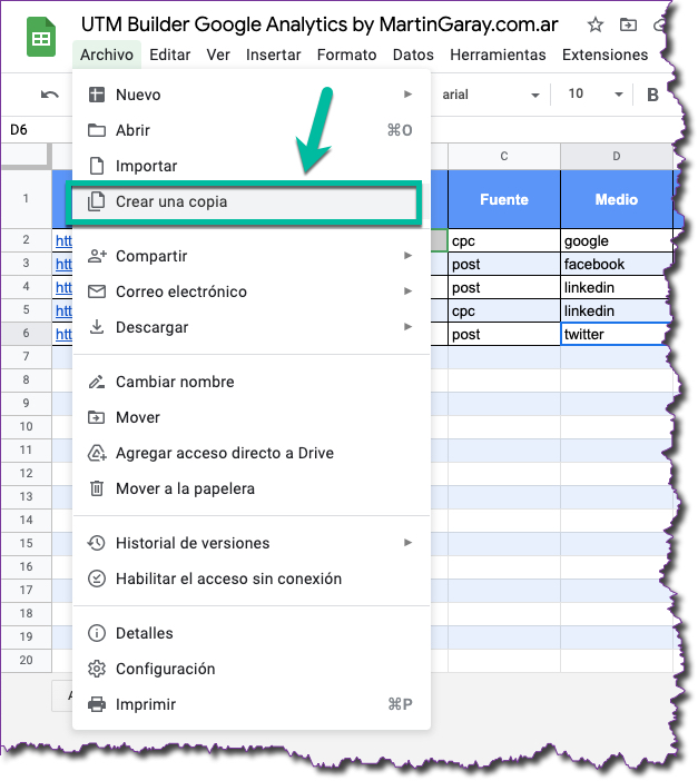 Crear una copia Google Spreadsheet